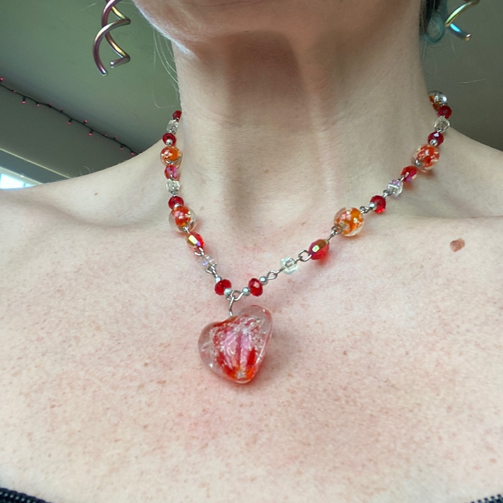Beautiful red glass bead necklace